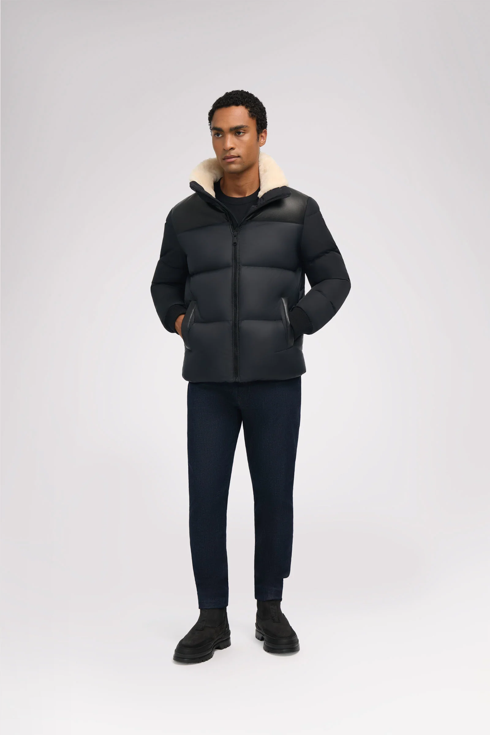 Rigel Men's Mixed Media Faux Shearling Puffer - Image 9